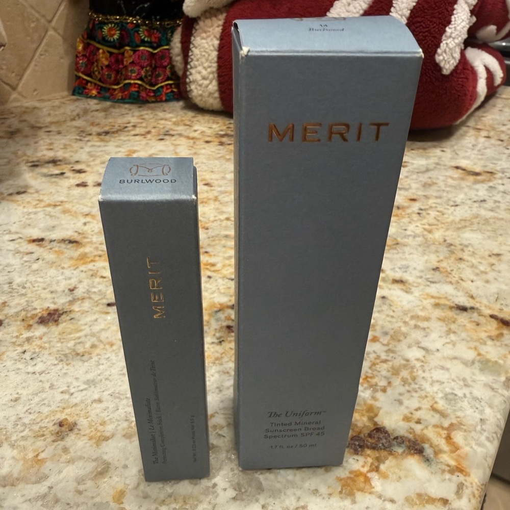 Merit uniform tinted sunscreen & minimalist stick burlwood